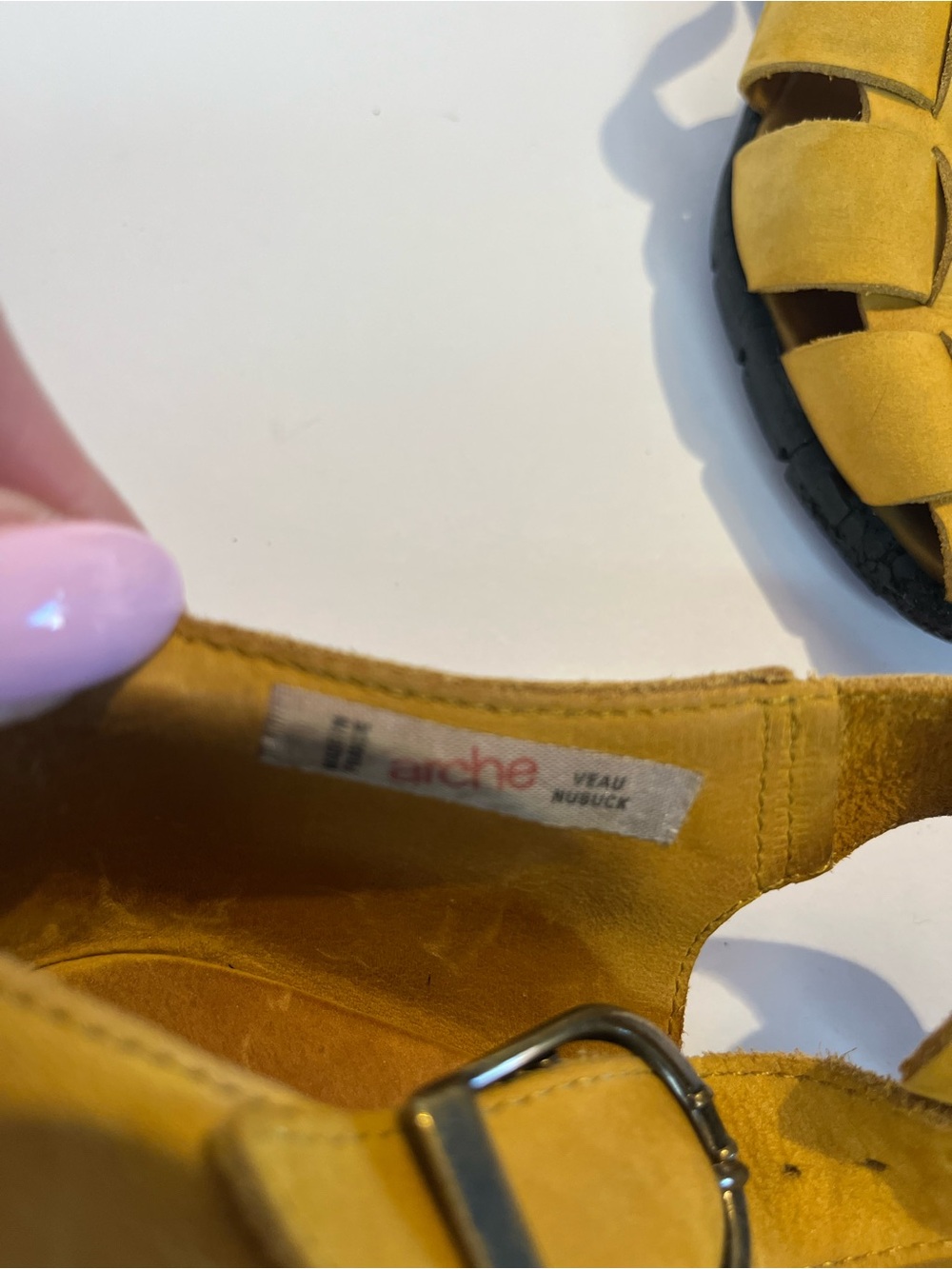 Arche France Yellow Nubuck Leather Sandals Women 37 US 6.5 Comfort Latex Sole - Picture 12 of 13